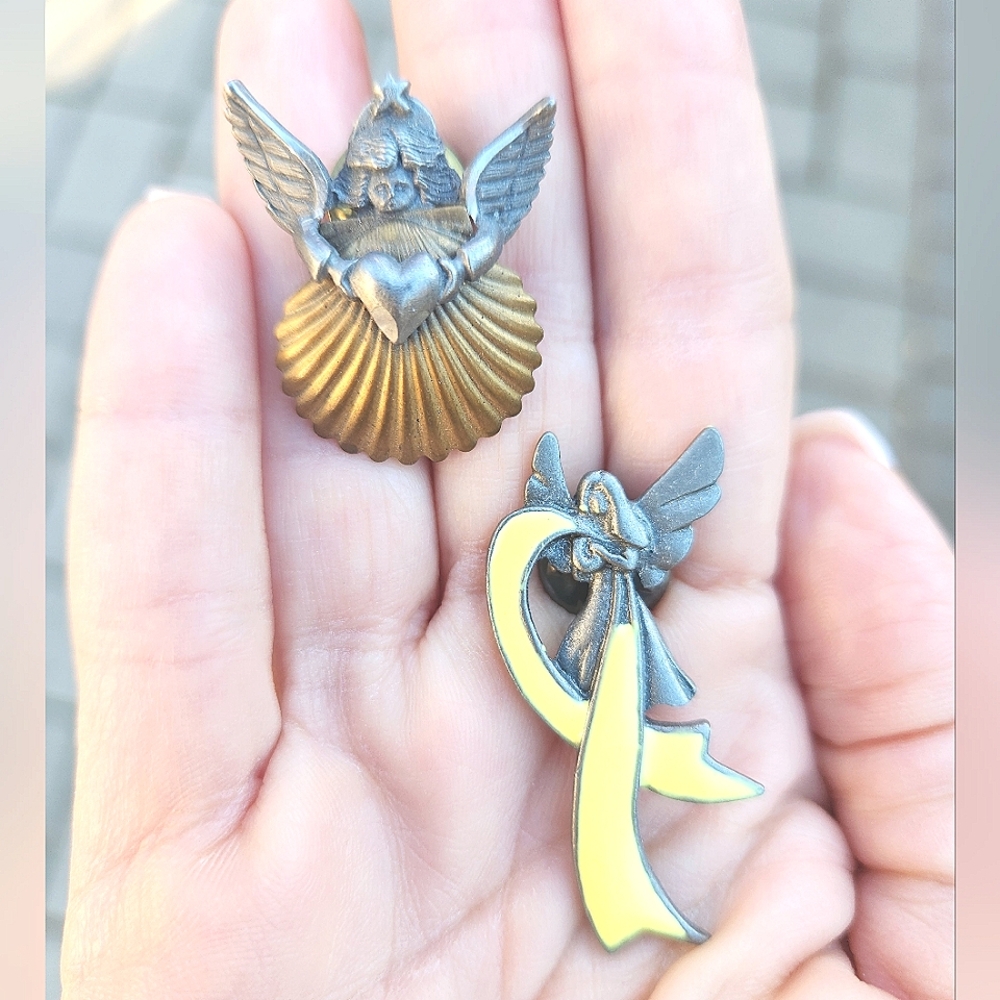 Pair of Pewter Angel Lapel Pins